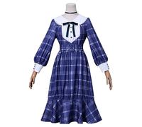 SOOYOOYOO Disfraz Cosplay Wakaba Mutsumi, Vestido Lolita Azul Marino a Cuadros Cuello Peter Pan con Lazo Manga Larga Abullonada para Eventos Temáticos y Carnavales(Mujer,3XL)