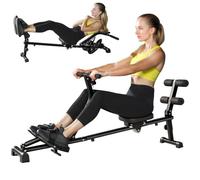 Soozier Máquina de Remo Hidráulica 12 Niveles para Gimnasio en Casa | Monitor LCD, Remo Cardio con Almacenamiento Vertical, Función de Abdominales, Carga Máx 220 lbs