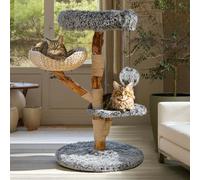 Sopapets Árbol de madera maciza para gatos grandes, torre moderna de 41.3 pulgadas con rama real resistente y cesta tejida a mano, postes rascadores de sisal y cama acogedora, muebles de lujo para