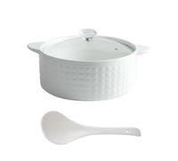 Sopera de cerámica con tapa y cucharón, fuente de servir de 2L con tapa de cristal, elegante cuenco for sopas y guisos, cuenco de cerámica apto for microondas y lavavajillas.