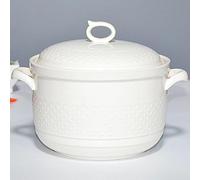 Sopera pequeña de cobre blanco, porcelana, con tapa y cuchara. Cacerola redonda gran capacidad(White,2.3Quarts)