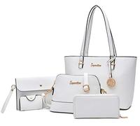 Soperwillton Bolsos y monederos para mujer, bolsos de hombro con asa superior, juego de 5 piezas, Beige, Large