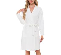 Sopesil Albornoces para Mujer de Gofre Albornoz de Casa Corta Ligero Suave Robe con Bolsillos Kimono Albornoces Sleepwear Spa y Hotel para Todo el Año
