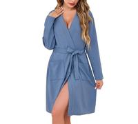 Sopesil Albornoces para Mujer de Gofre Albornoz de Casa Corta Ligero Suave Robe con Bolsillos Kimono Albornoces Sleepwear Spa y Hotel para Todo el Año