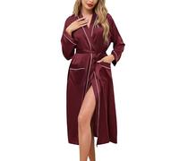 Sopesil Bata de Casa Mujer Satén Kimono Bata de Novia Dama de Honor Largo con Bolsillos Cómoda para Estar en Casa Ideal para Todas las Estaciones Fucsia L