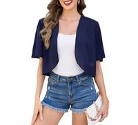 Sopesil Bolero Mujer Verano Gasa Toreras de Encaje Ligero Cardigan Corta Elegante Fiesta Boda Shrug para Vestido Top Abierta Versátil, Azul Marino, M