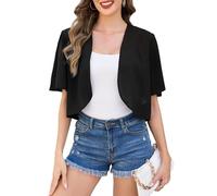 Sopesil Bolero Mujer Verano Gasa Toreras de Encaje Ligero Cardigan Corta Elegante Fiesta Boda Shrug para Vestido Top Abierta Versátil, Negro, XXL