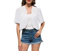 Sopesil Bolero Mujer Verano Gasa Toreras de Encaje Ligero Cardigan Corta Elegante Fiesta Boda Shrug para Vestido Top Abierta Versátil, Blanco, XL