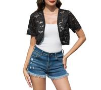 Sopesil Boleros de Encaje Verano Toreras Ligero Cardigan Corta Elegante Fiesta Boda Shrug para Vestido Top Abierta Versátil, Negro, M