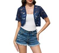 Sopesil Boleros de Encaje Verano Toreras Ligero Cardigan Corta Elegante Fiesta Boda Shrug para Vestido Top Abierta Versátil, Azul Marino, S