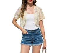 Sopesil Boleros de Encaje Verano Toreras Ligero Cardigan Corta Elegante Fiesta Boda Shrug para Vestido Top Abierta Versátil, Albaricoque Claro, L