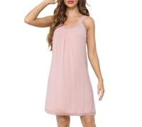 Sopesil Camisón de Mujer Modal Encaje Camisones de Mujers Sexy Vestido Lencero sin Mangas con Tirantes Anchos Escote en V para Dormir Fiestas Rosa Carne L