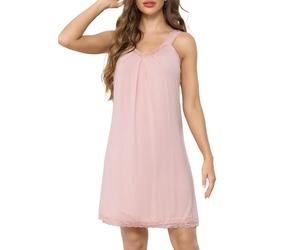 Sopesil Camisón de Mujer Modal Encaje Camisones de Mujers Sexy Vestido Lencero sin Mangas con Tirantes Anchos Escote en V para Dormir Fiestas Rosa Carne S