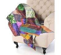 Sophia-Art Colcha india para cama individual o king india con retazos étnicos, colcha india de seda antigua bohemia Sari Kantha, colcha de patola (multi, 127 x 177 cm)