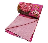Sophia-Art Colcha reversible con diseño de frutas indias para cama individual/king, de algodón puro, estilo Kantha, estampado floral de frutas, colcha decorativa Kantha Stitch (rosa bebé, tamaño King
