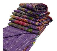 Sophia Art Indian Frutas patrón de Colcha Reversible Azul Gudri Pure Cotton Queen Size Bed Spread Flores y Frutas impresión Decorativa Kantha Stitch Quilt algodón, Azul Turquesa, 90X108 Inches