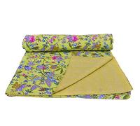 Sophia-Art Indian Twin/King Bird of Paradise Print Edredón Kantha Manta Kantha Funda de Cama Colcha Kantha Ropa de Cama Bohemia Manta Kantha Manta (Lemon Yellow, King 90 * 108 Inches)