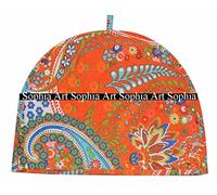 Sophia Art Té Indio Hecho a Mano de impresión Decorativa acogedora Vintage único étnico Floral Creativo Impreso té de algodón Acogedor (Orange Paisley)