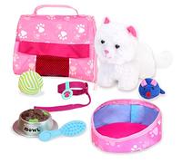 Sophia’s de Teamson Kids White Plush Kitty Cat and Accessories Establecido para muñecas de 18 "