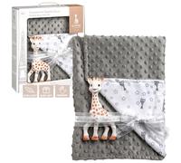Sophie la girafe Manta Bimaterial Gris Suave Bebé Desde el Nacimiento | Caucho 100% natural | 4 formas y colores vivos | bolitas deslizantes bien visibles en su interior | bolsa regalo niña niño