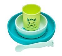 SOPHIE la GIRAFE - Set de comida de silicona de sopie, 1 plato, 1 cuenco, 1 vaso y una cuchara, apta para lavavajillas y microondas, verde/azul, 480001