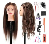 SOPHIRE Cabeza de maniquí de 66 a 71 cm con 60 % de pelo real, cabeza de muñeca de maniquí de pelo largo con 9 herramientas y abrazadera, color marrón #4, maquillaje