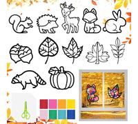 Sophisticate DIY Fensterbilder Herbst Kinder,Herbst Bastelset für Kinder,Herbst Basteln Wand und Fensteraufkleber,Bastelvorlagen Herbst,für Blattdekorationen, Halloween, Weihnachten Crafts