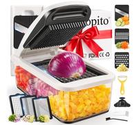 Sopito Mandolina de Cocina Profesional Cortador de Verdura Ajustable 2L | Mandolina de cocina 2 en 1, recipiente 2L, 6 cuchillas inox, guantes anticorte, pelador, funda de algodón