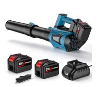 Soplador a batería 21 V, soplador inalámbrico con 2 baterías 4,5 Ah | 6 Velocidades, 38 m/s, 24000 RPM, Ligero con Correa para Jardín, Césped, Terraza, Hojas y Polvo