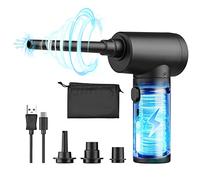 Soplador de Aire 51000RPM 100W Soplador de Polvo Eléctrico Sin Cable Dispositivo 2 en 1 Aspirador Soplador de Mano para PC con Luz LED, 12V, Batería de 6000 mAh y 4 Boquillas Desmontables