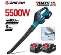 Soplador de aire eléctrico sin escobillas ONEVAN de 5500W, inalámbrico, para soplar polvo y hojas, herramienta de limpieza de jardín de alta potencia, compatible con baterías Makita. 2 Battery Set