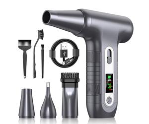 Soplador de Aire Potente con Pantalla Digital HD - Air Duster 200000 RPM con Luz LED, Batería 6000 mAh, Aire Comprimido Limpieza PC, Coche, Oficina, Sustituto de Spray Aire Comprimido, W06-Plata