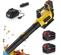 Soplador de batería de 21 V, soplador de hoja inalámbrica, 6 velocidades | 2 baterías de 4,5 Ah y cargador, pantalla LED, caudal de aire 2,33 m³/min, tubo y boquilla regulables, para limpieza de hojas