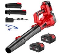 Soplador de batería de 21 V - Soplador de hojas inalámbrico con batería y cargador de 60 m/s 0-40,000r/min/6 velocidades/portátil para jardines, patio, hoja, nieve (B-13,000 mah*2)