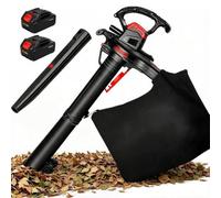 Soplador de Hojas a Batería, Aspirador de Hojas para Jardín con Bolsa 40 L | 340 km/h con 6 velocidades y ruedas de apoyo para soplar y aspirar hojas en jardín, caminos y terrazas(4 Battery)