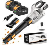 Soplador de Hojas a Batería KUZUPRO, 21 V, 2 Baterías de 4,0 Ah | Cargador incluido, caudal de aire de hasta 3,6 m³/min, 3 velocidades, 2 boquillas y correa para jardín, patio y terraza