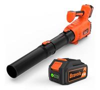 Soplador de Hojas, Bravolu Soplador con Baterías de 18V 5200 mAh y Cargador, Potente Motor sin escobillas, Velocidad del Aire MAX 305 km/h, 5 Velocidades Soplador de Hojas Eléctrico con Modo Turbo