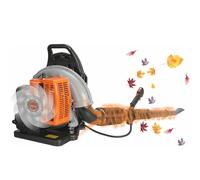 Soplador de hojas de mochila de gasolina de 2 tiempos, 63 CC, tanque de combustible de 1.8 L, volumen de aire de 0.3 m³/s, velocidad de 6800 r/min, ideal para el cuidado del césped y la limpieza de