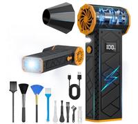 Soplador de Polvo Eléctrico,Pantalla LCD Soplador Aire Comprimido,180000 RPM Soplador Aire Comprimido con Linterna y Lluz Auxiliar,para Teclados de Ordenador,Coches, Etc.,NegroNaranja