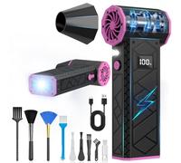 Soplador de Polvo Eléctrico,Pantalla LCD Soplador Aire Comprimido,180000 RPM Soplador Aire Comprimido,con Linterna y Lluz Auxiliar, para Teclados de Ordenador, Exteriores,Coches, Etc., NegroRosa