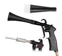 Soplador neumático para coche, herramienta de limpieza de aire de aleación de aluminio, accesorio giratorio de 360 grados con dos boquillas, cepillo suave para compresor, interior negro y limpiador de