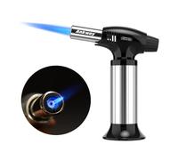 Soplete de cocina, recargable, soplete culinario con bloqueo de seguridad y llama ajustable, ideal para postres de crema brulee, hornear, barbacoa, barbacoa, bricolaje (Plateado)