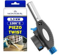 Soplete Gas Butano 1,3 kW 1300°C con Encendido Piezoeléctrico y Conexión TWIST - Soplete de Gas Adecuado para Fontanero Cocina Soldadura Cobre Termoretractil - MONTERAL