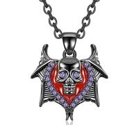 Sopodbacker Collar Colgante Cadena Hombre Mujer Joyas Necklace Collar De Calavera De Alas De Estilo Punk Accesorios Colgantes Oscuros Retro Hombres Y Mujeres Fiesta Boda Geométrica 紫钻