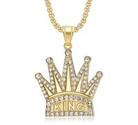 Sopodbacker Necklace Collar Colgante Cadena Hombre Mujer Joyas Necklacehip-Hop Simple Rey Corona Colgante Oro + Cadena 60Cm