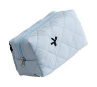 Soporte acolchado de poliéster para pintalabios con sofisticado patrón de lazo, bolsa de maquillaje de gran capacidad para uso diario, Blue