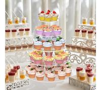 Soporte acrílico para cupcakes de 3 niveles para 50 cupcakes, construcción transparente que mejora el atractivo visual en mesas de postre (1)