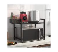 Soporte ajustable de acero al carbono para microondas con estante resistente para encimera, estante de almacenamiento de microondas de un solo nivel con soporte estable y cesta que no se tambalea