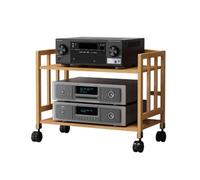 Soporte ajustable de bambú para audio con ruedas, diseño de varios niveles para cine en casa y componentes estéreo, estante HiFi (53 cm de alto, 70 cm de largo)