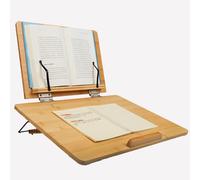 Soporte ajustable de bambú para libros, portátiles, tabletas y libros de cocina, soporte de escritorio de madera para recetas, libros de texto y manuales, diseño ergonómico y que ahorra espacio